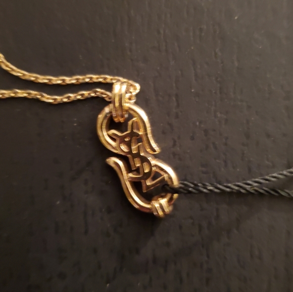Vintage YSL Yves Saint Lauren Gold Plated Logo Pendant & Necklace - Picture 2 of 6